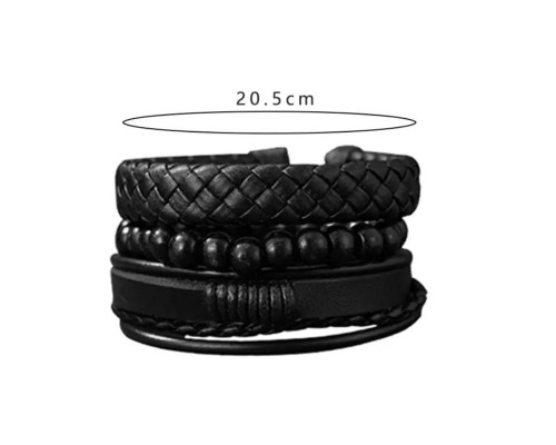 Набор из 3 черных плетеных браслетов ручной работы